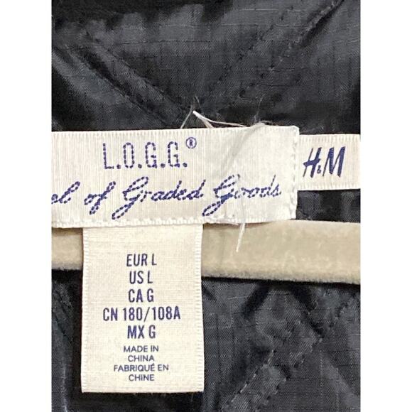 L.O.G.O / H& M WO size large Black hooded faux fur quilted coat multi pockets - Picture 7 of 14